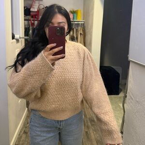 Topshop Textured Knit Sweater in Cream